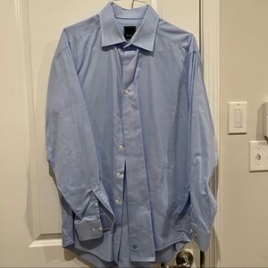 David Donahue regular fit blue cotton dress shirt